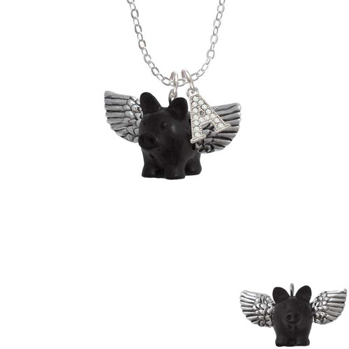 Black Flying Pig with Wings Crystal Initial - Sophia Necklace