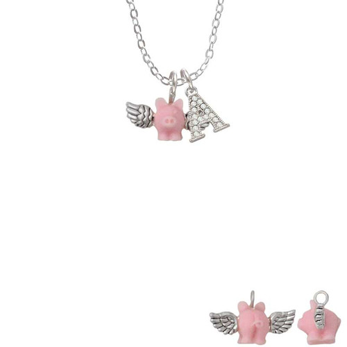 Mini Pink Flying Pig Crystal Initial - Sophia Necklace