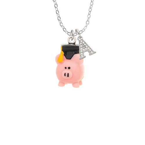 Resin Pink Pig Graduate Crystal Initial - Sophia Necklace
