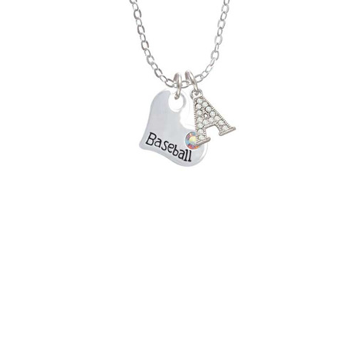 Heart with ''Baseball'' and AB Crystal Crystal Initial - Sophia Necklace