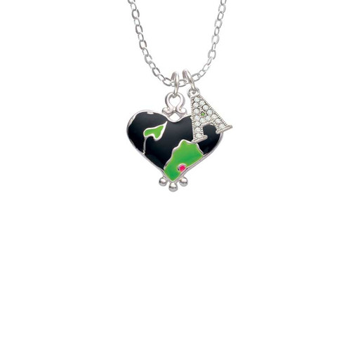 Lime Green Large Cheetah Print Heart Crystal Initial - Sophia Necklace