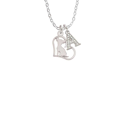 Chihuahua Silhouette Heart Crystal Initial - Sophia Necklace