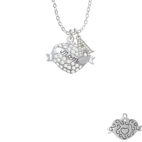 Mom Banner on Clear Crystal Heart Crystal Initial - Sophia Necklace