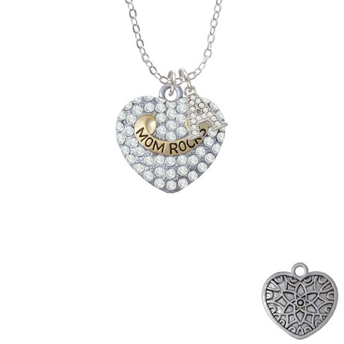 Gold Tone 'Mom Rocks' on Clear Crystal Heart Crystal Initial - Sophia Necklace