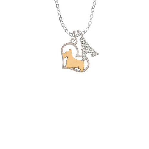 Two Tone Scottie Dog Silhouette Heart Crystal Initial - Sophia Necklace