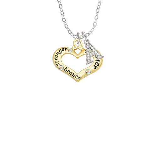 Gold Tone Heart with 3 AB Crystals - Stronger Braver Smarter Crystal Initial - Sophia Necklace