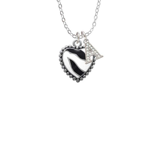 Enamel Zebra Print Heart Crystal Initial - Sophia Necklace