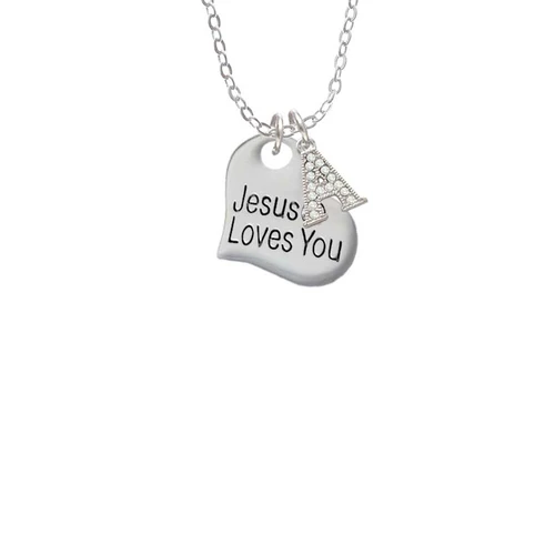 Large Jesus Loves You Heart Crystal Initial - Sophia Necklace