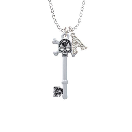 Antiqued Beaded Skull Key Crystal Initial - Sophia Necklace