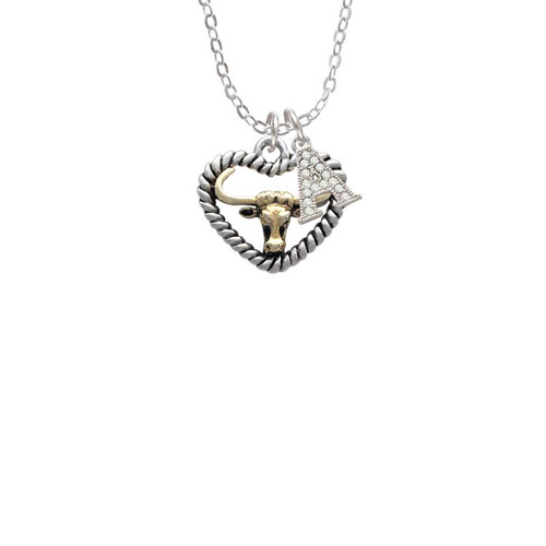 Gold Tone Longhorn in Rope Heart Crystal Initial - Sophia Necklace