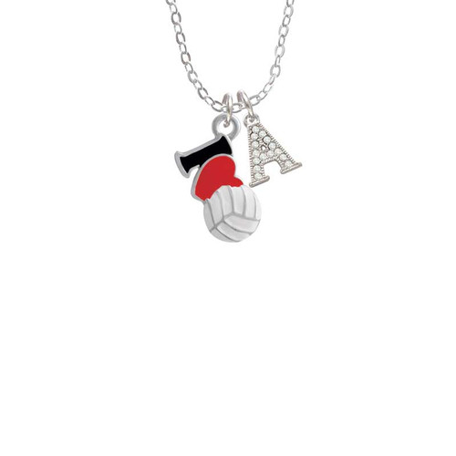 I Love Volleyball - Red Heart Crystal Initial - Sophia Necklace