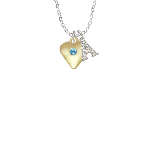 Large March - Hot Blue Crystal Gold Tone Heart Crystal Initial - Sophia Necklace
