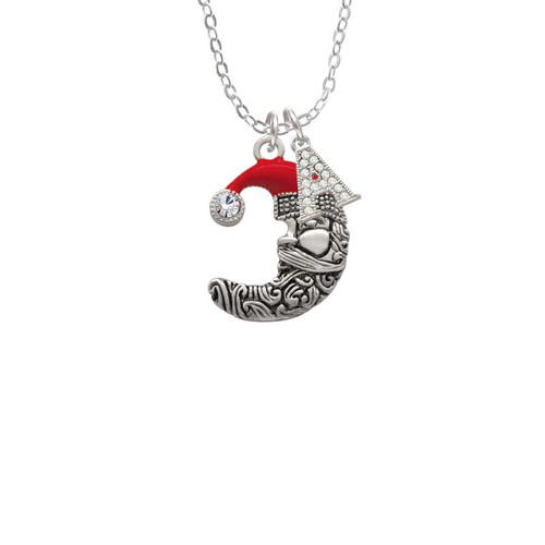 Large Crescent Moon Santa Face Crystal Initial A - Sophia Necklace