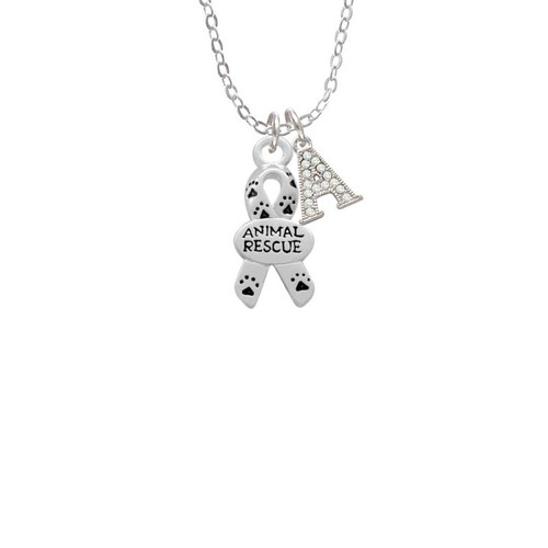 Small Paw Print Ribbon ''Animal Rescue'' Crystal Initial - Sophia Necklace