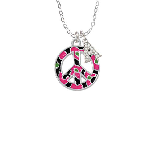 Large Hot Pink Cheetah Print Peace Sign Crystal Initial - Sophia Necklace
