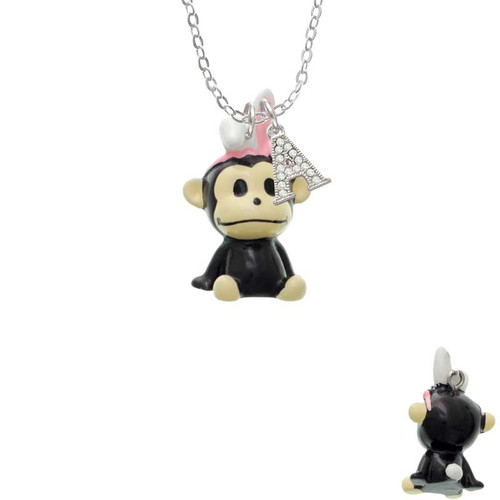 Resin Monkey with Bunny Ears Crystal Initial - Sophia Necklace