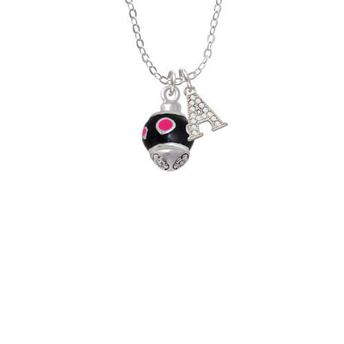 Hot Pink Dots on Black Spinner Crystal Initial - Sophia Necklace