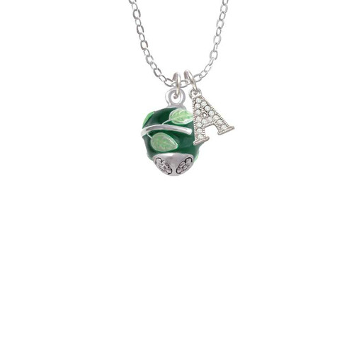 Lime Leaves on Green Band Spinner Crystal Initial - Sophia Necklace