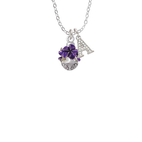 Purple Plumeria Flowers Spinner Crystal Initial - Sophia Necklace