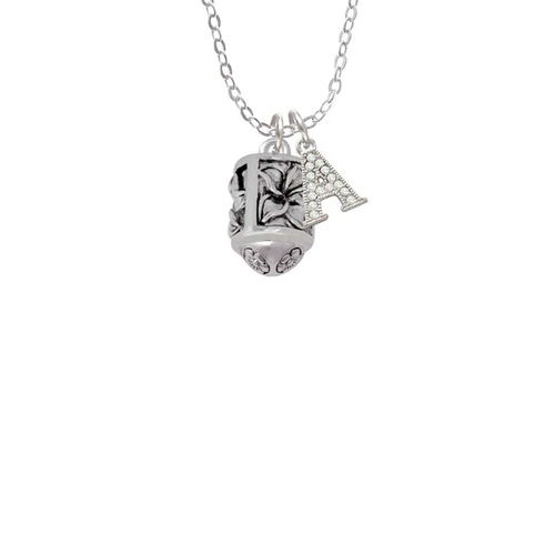Antiqued Plumeria Flowers Spinner Crystal Initial - Sophia Necklace