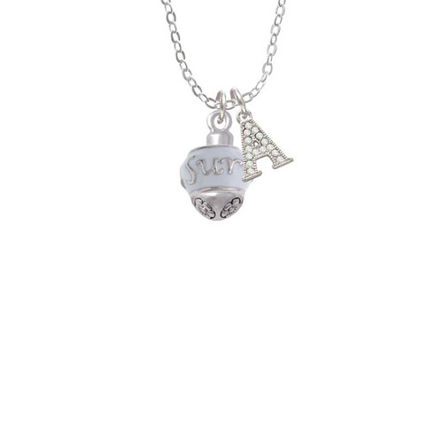 Survivor with Pink Ribbon on White Spinners Crystal Initial - Sophia Necklace