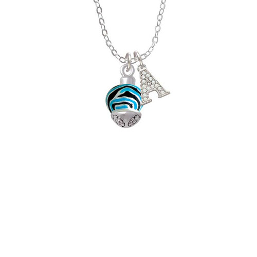 Wide Hot Blue Zebra Print Band Spinner Crystal Initial - Sophia Necklace
