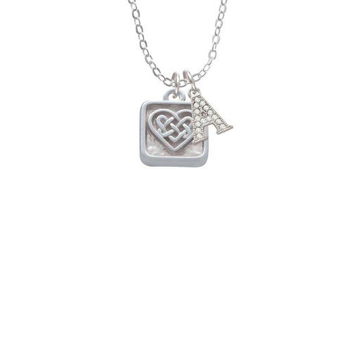Celtic Knot Heart - Square Seal Crystal Initial - Sophia Necklace