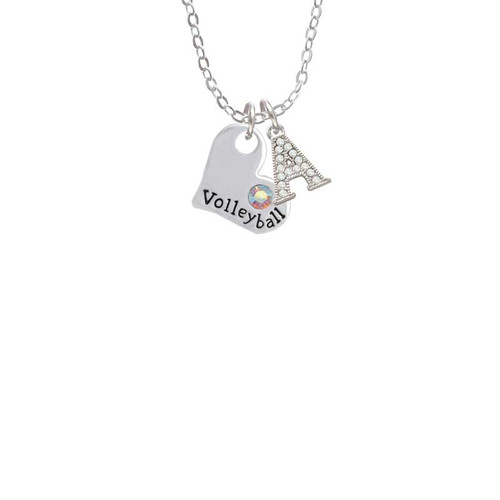 Heart with ''Volleyball'' and AB Crystal Crystal Initial - Sophia Necklace