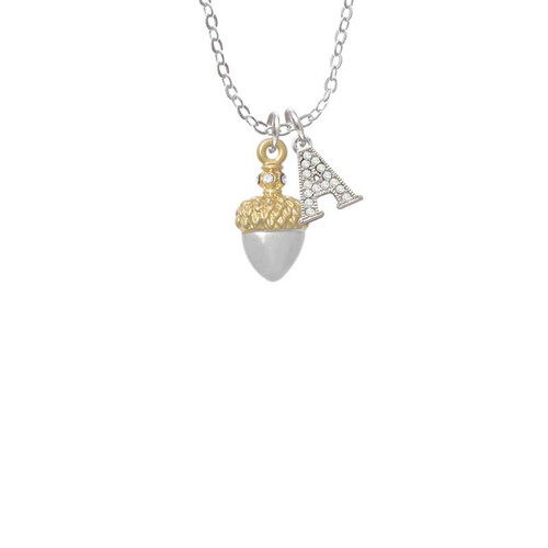 Small Acorn with Gold Tone Top and Crystals Crystal Initial - Sophia Necklace