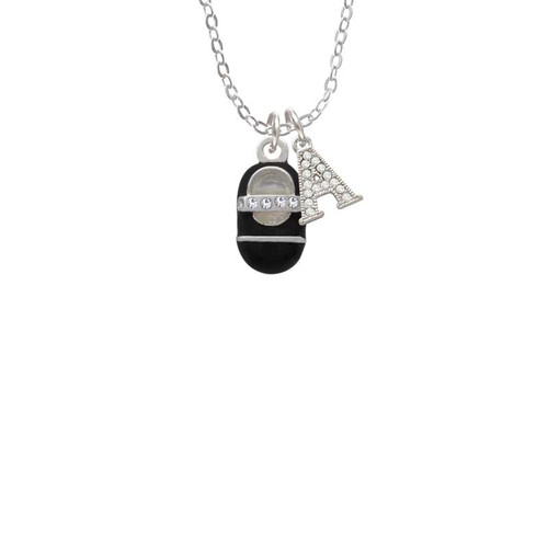 Black Baby Shoe with Crystal Strap Crystal Initial - Sophia Necklace