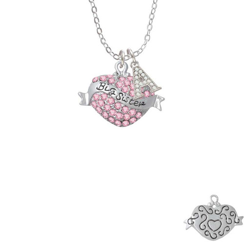 Big Sister Banner on Pink Crystal Heart Crystal Initial - Sophia Necklace