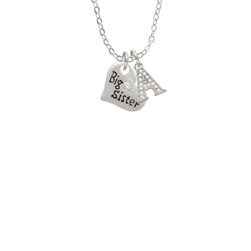 Small ''Big Sister'' Heart with Clear Crystal Crystal Initial - Sophia Necklace