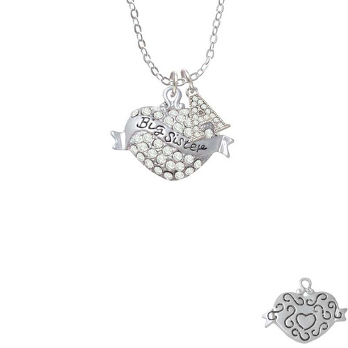 Big Sister Banner on Clear Crystal Heart Crystal Initial - Sophia Necklace
