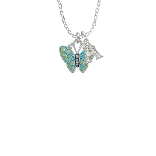 Lime Green & Blue Butterfly Crystal Initial - Sophia Necklace