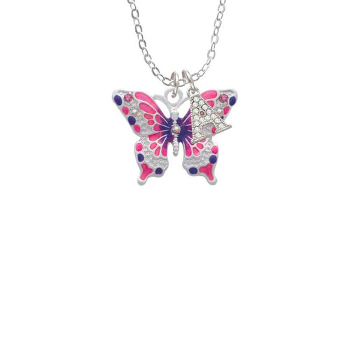 Large Hot Pink & Purple Butterfly Crystal Initial - Sophia Necklace
