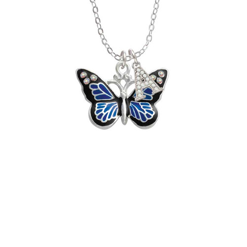 Large Blue Butterfly with 6 AB Crystals Crystal Initial - Sophia Necklace