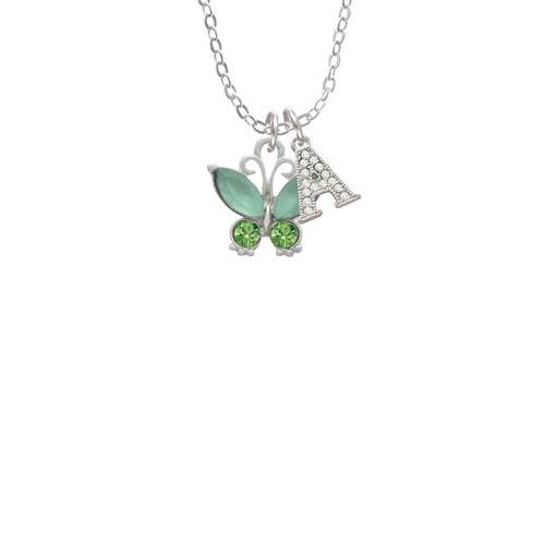 Butterfly with Green Wings Crystal Initial - Sophia Necklace