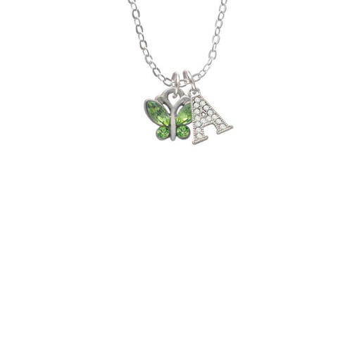 Mini Butterfly with Green Wings & Crystals Crystal Initial - Sophia Necklace