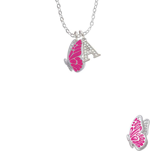 Translucent Hot Pink Flying Butterfly Crystal Initial - Sophia Necklace