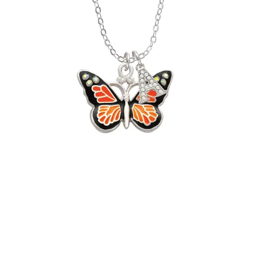 Large Monarch Butterfly with 6 AB Crystals Crystal Initial - Sophia Necklace