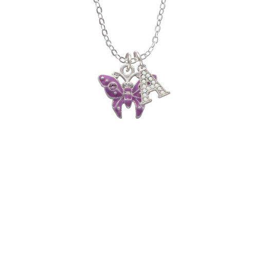 Hot Purple Butterfly with 2 Crystals Crystal Initial - Sophia Necklace