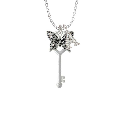Antiqued Butterfly Key with AB Crystals Crystal Initial - Sophia Necklace