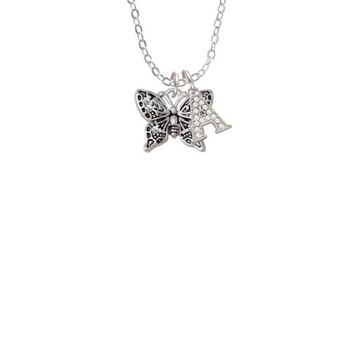 Small Antiqued Crystal Butterfly Crystal Initial - Sophia Necklace