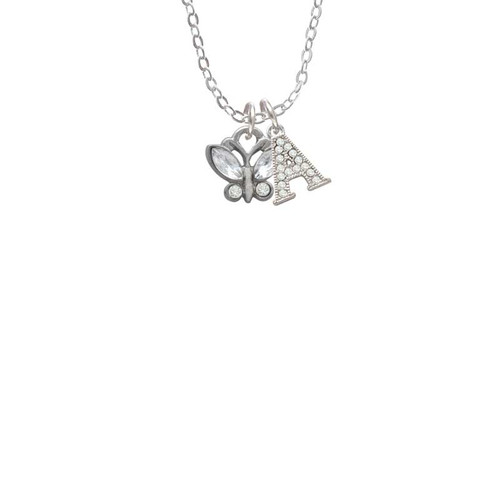 Mini Butterfly with Clear Wings & Crystals Crystal Initial - Sophia Necklace