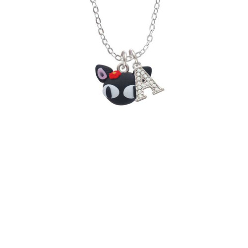 Fimo Clay Cute Kitty Crystal Initial - Sophia Necklace