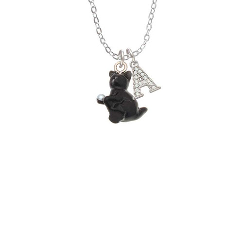 Resin Black Playing Cat Crystal Initial - Sophia Necklace