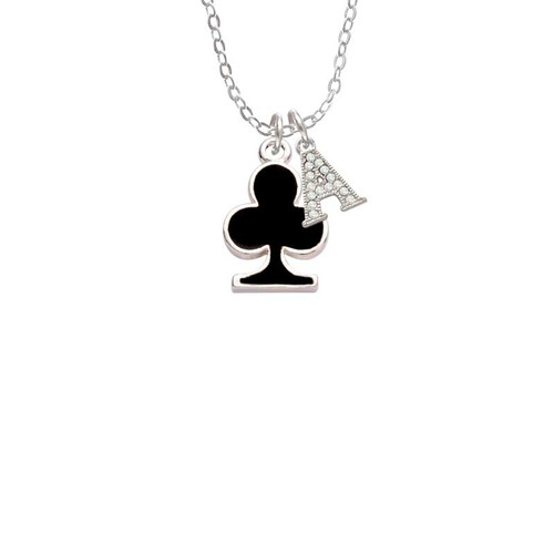 Card Suit - Black Club Crystal Initial - Sophia Necklace