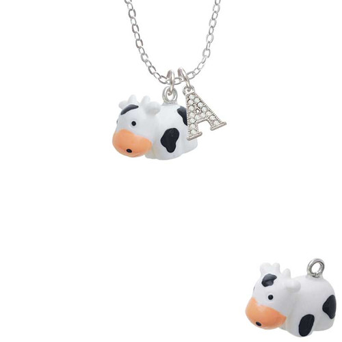 Resin Black and White Cow Crystal Initial - Sophia Necklace
