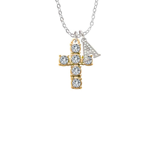 Large Gold Tone Clear Crystal Cross Crystal Initial - Sophia Necklace