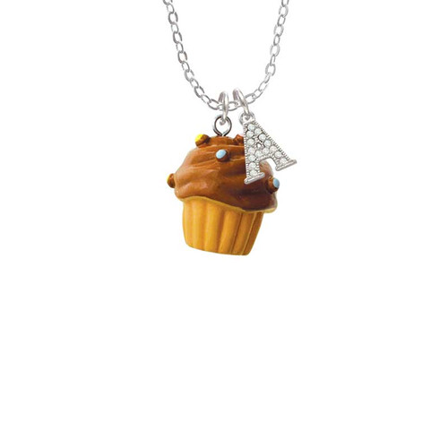 Resin Vanilla Cupcake with Chocolate Frosting Crystal Initial - Sophia Necklace